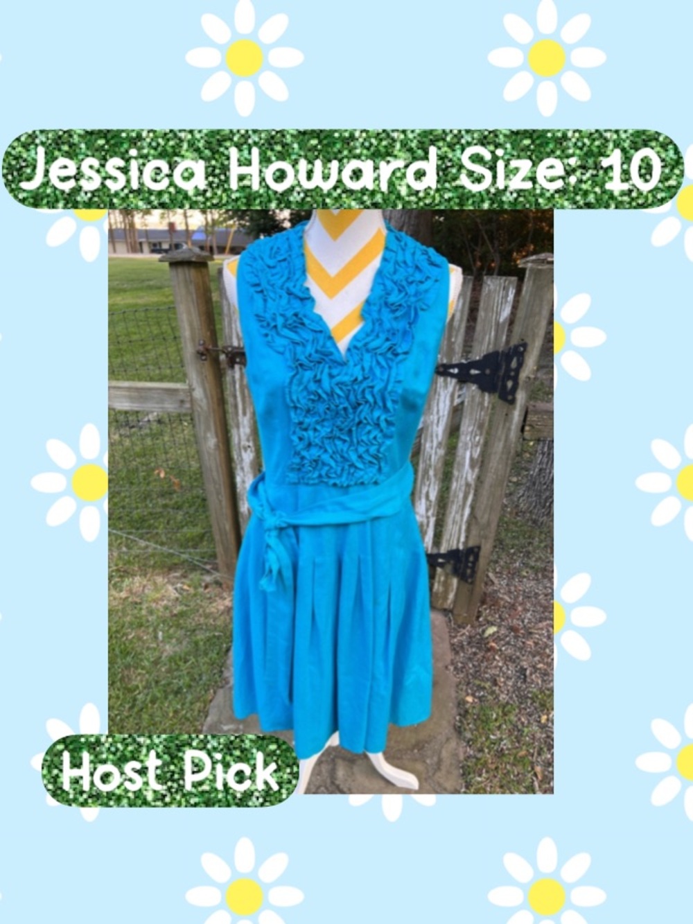 🌟Host Pick🌟Jessica Howard Vibrant Turquoise Sleeveless Ruffle V-Neck Midi Dress - Picture 1 of 10